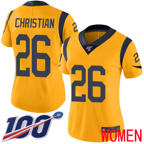 Los Angeles Rams Limited Gold Women Marqui Christian Jersey NFL Football #26 100th Season Rush Vapor Untouchable